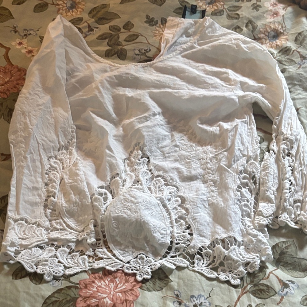 Cynthia Rowley White Lace Detail Blouse